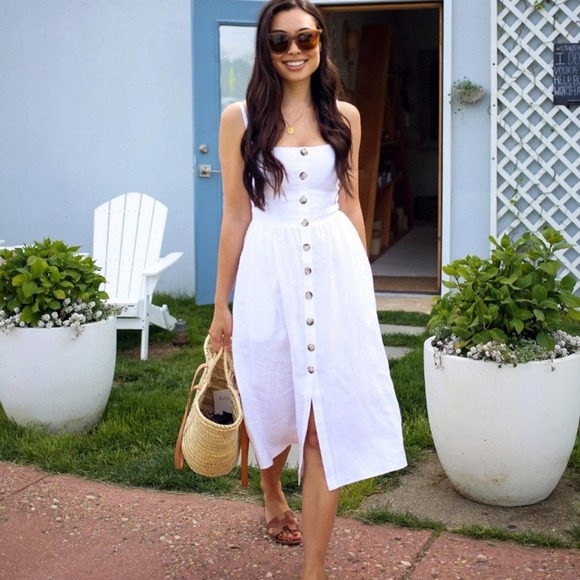 Reformation Dresses & Skirts - REFORMATION women sun dress 0 Ivory Button Down Smocked TORI Linen Pocket